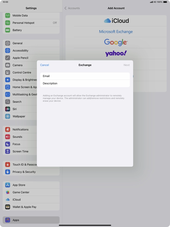 Press Email and key in your email address.