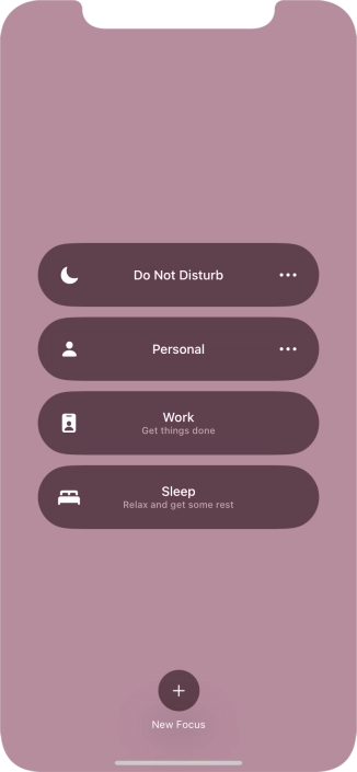Press the required focus mode to activate or deactivate it immediately.