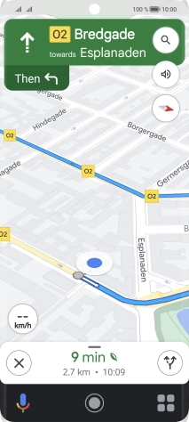 The travel information at the bottom of the screen shows your estimated time of arrival and distance to destination.