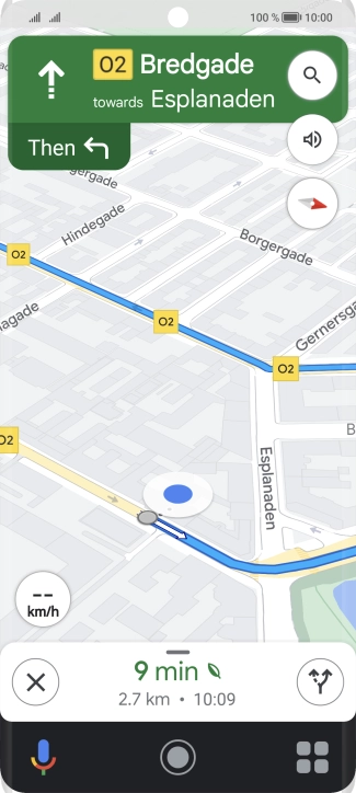 The travel information at the bottom of the screen shows your estimated time of arrival and distance to destination.