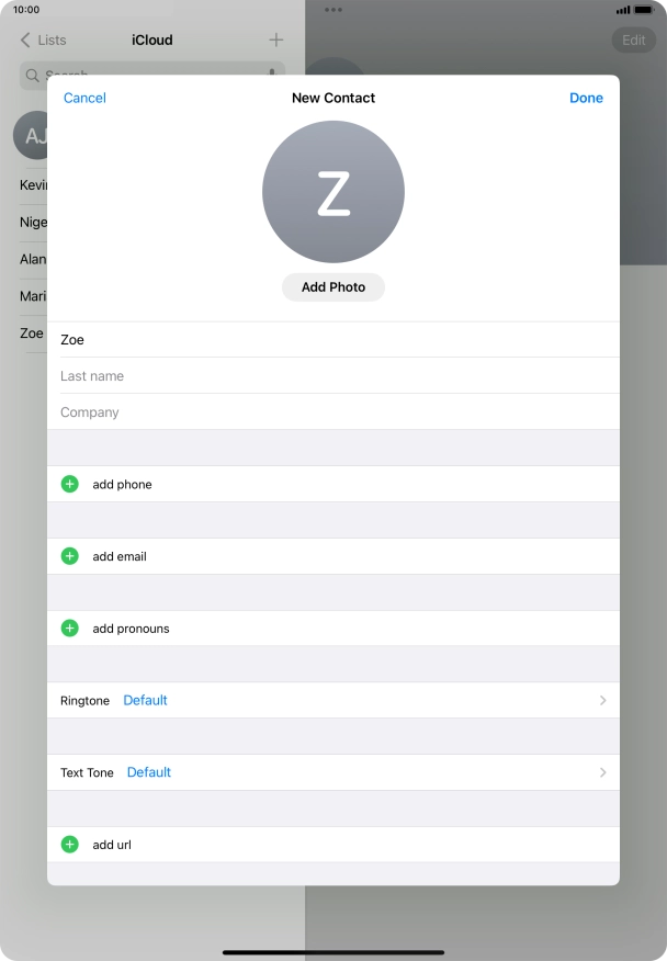 Press Last name and key in the last name.