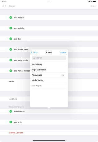 Press the required contact.