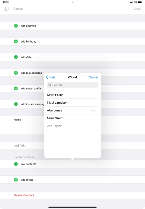 Press the required contact.