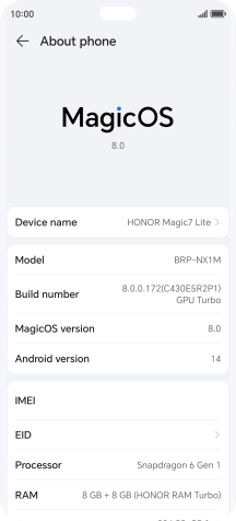 Your phone's EID number is displayed next to EID.