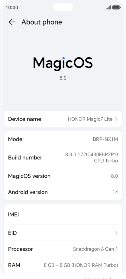 Your phone's EID number is displayed next to EID.