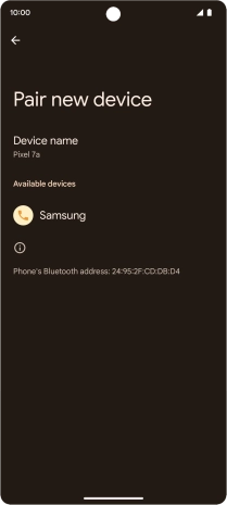 Press the required Bluetooth device and follow the instructions on the screen to pair the device with your phone.