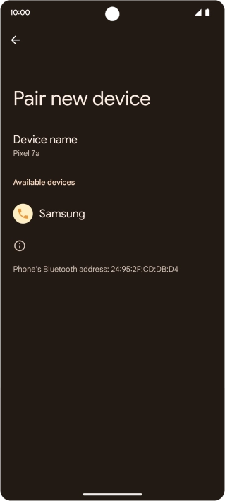 Press the required Bluetooth device and follow the instructions on the screen to pair the device with your phone.