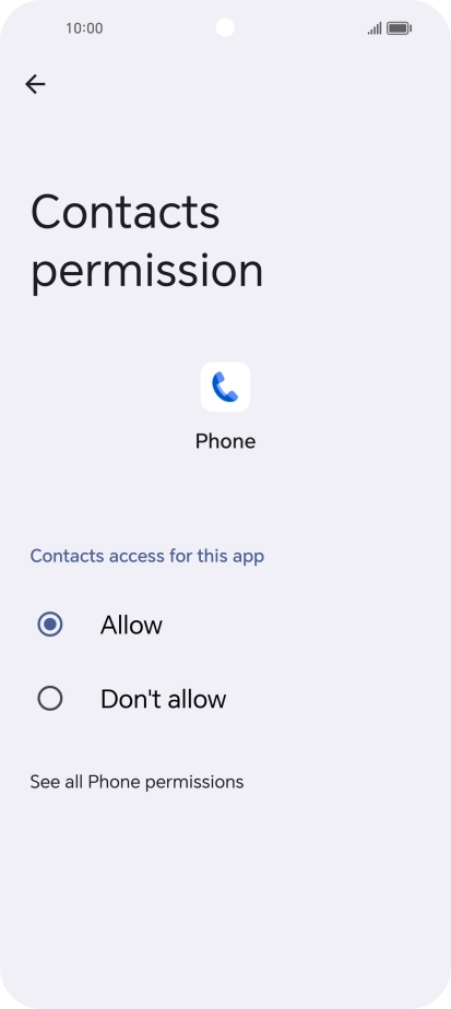 Press the required setting.
