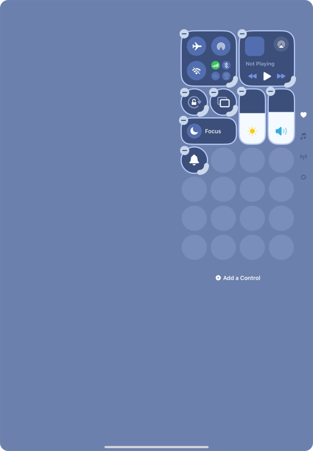 Press Add a Control and follow the instructions on the screen to add the required function to Control Centre.