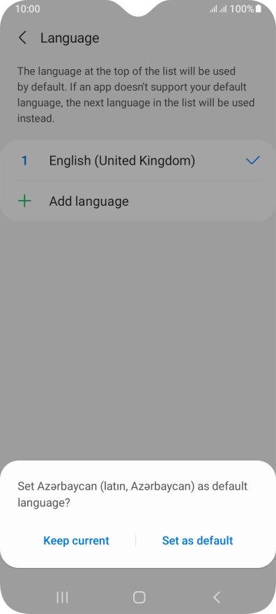 To select the new language as the default phone language, press Set as default.