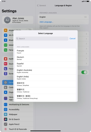 Press the required language.