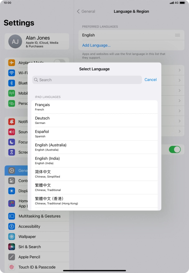 Press the required language.