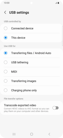 Press Transferring files / Android Auto.