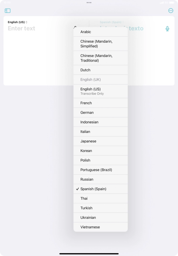 Press the required target language.