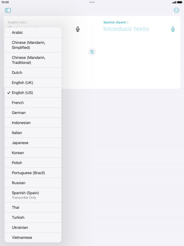 Press the required source language. Press the required source language.