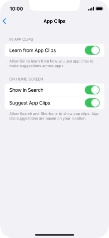 Press the indicators next to the required settings to turn them on or off.