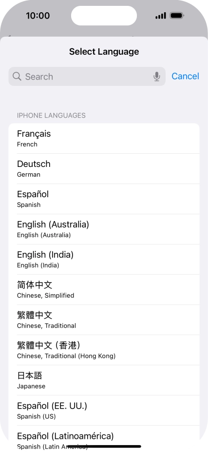 Press the required language.