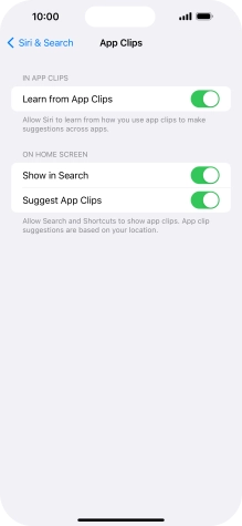 Press the indicators next to the required settings to turn them on or off.