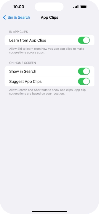 Press the indicators next to the required settings to turn them on or off.