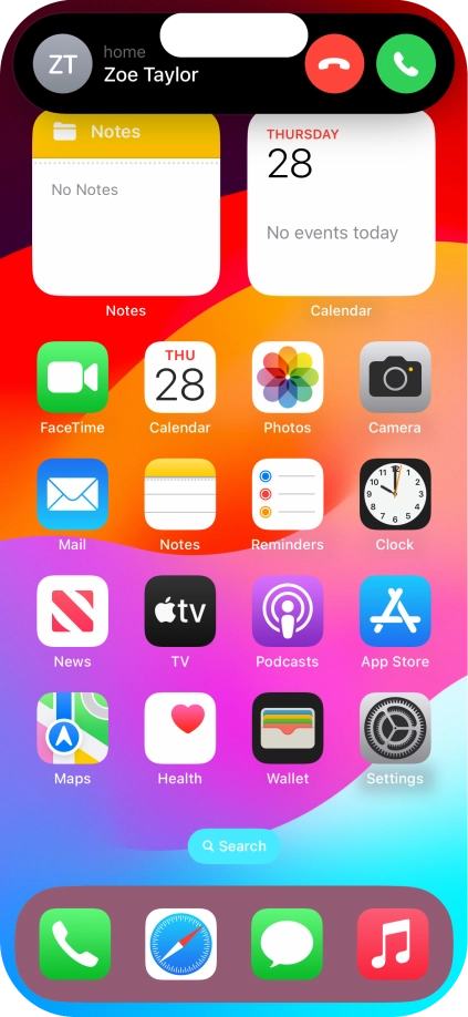 To answer or reject a call in Dynamic Island, press the required icon during an incoming call.