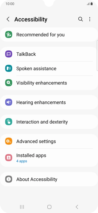 Press TalkBack and follow the instructions on the screen to select the required settings.