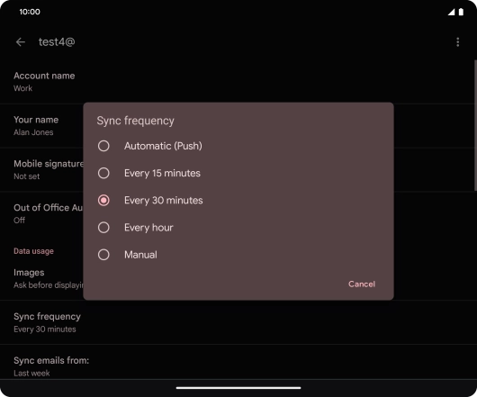 Press the required setting.