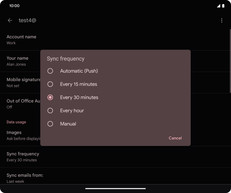 Press the required setting.