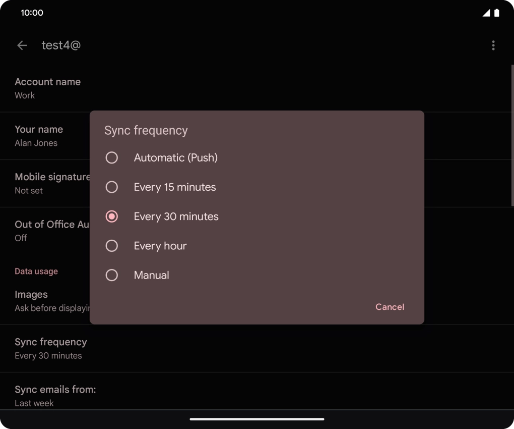 Press the required setting.