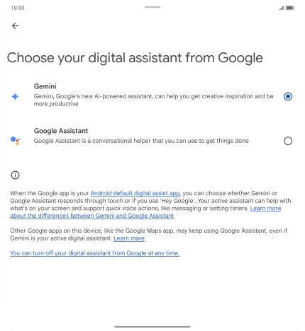 Press the required voice control assistant.