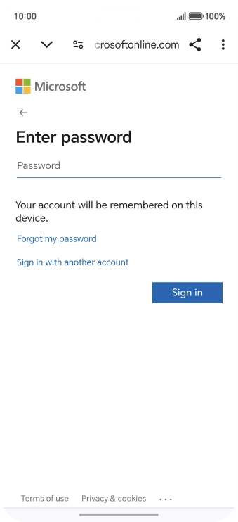 Press Password and key in the password for your email account.