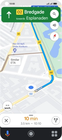 The travel information at the bottom of the screen shows your estimated time of arrival and distance to destination.
