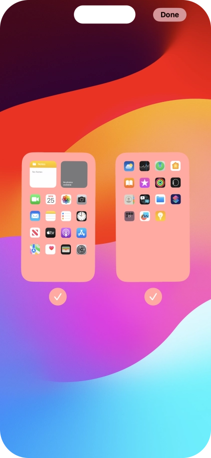 Press the fields below the required home screens to select or deselect them.
