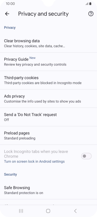 Press Clear browsing data.