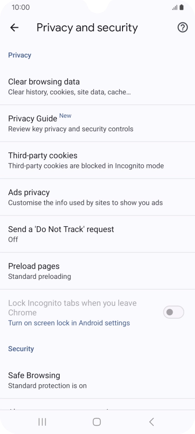 Press Clear browsing data.