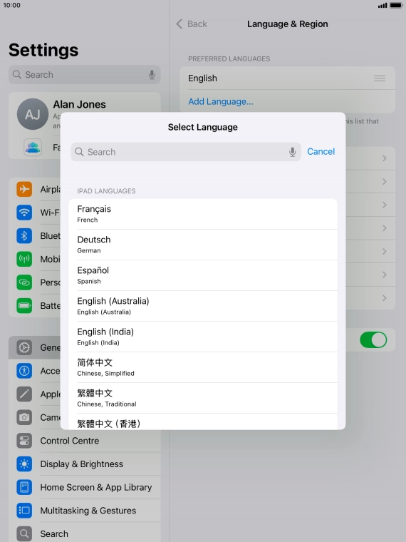 Press the required language. Press the required language.