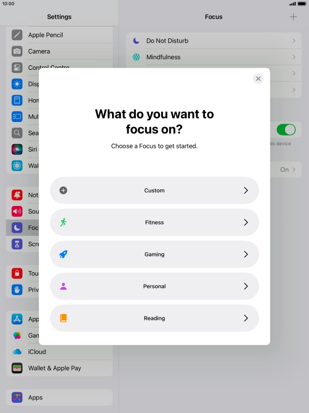 Press the required focus mode and follow the instructions on the screen to add the selected focus mode. Press the required focus mode and follow the instructions on the screen to add the selected focus mode.