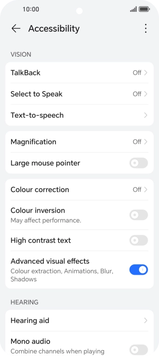 Press the required setting below 