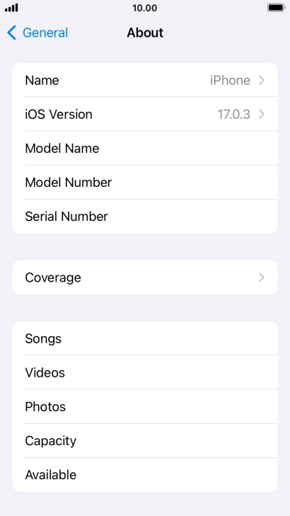 Your phone's software version is displayed next to iOS Version.