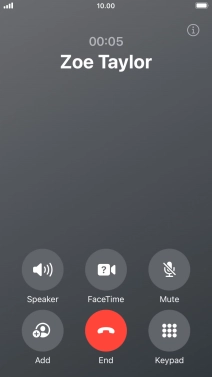 Press the end call icon to end the call and return to the home screen.