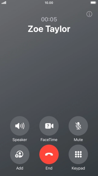 Press the end call icon to end the call and return to the home screen.