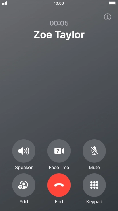 Press the end call icon to end the call and return to the home screen.