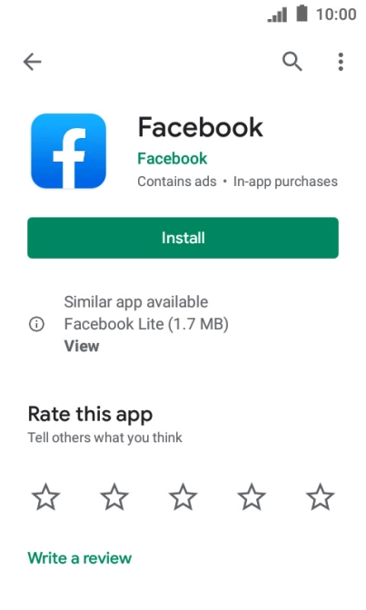 Press Install and follow the instructions on the screen to install Facebook.