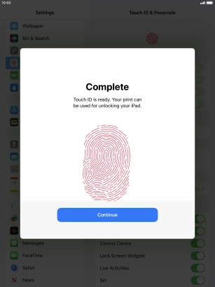 Press Continue. If you haven't previously selected a lock code, key in a code of your own choice twice.