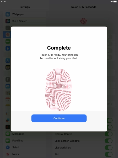 Press Continue. If you haven't previously selected a lock code, key in a code of your own choice twice.