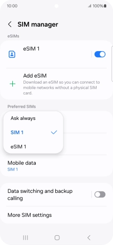 Press the required setting.