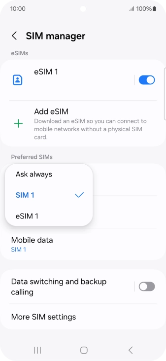 Press the required setting.