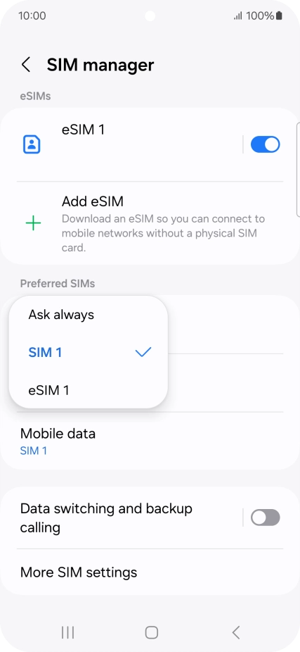 Press the required setting.