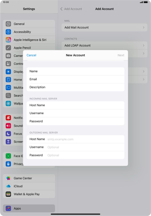 Press Host Name and key in the name of your email provider's outgoing server.