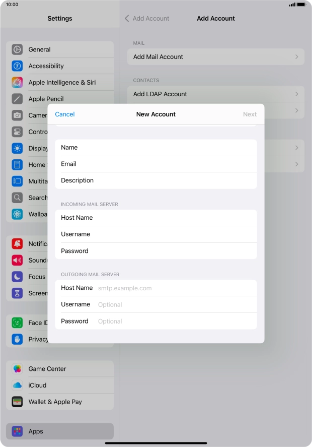 Press Host Name and key in the name of your email provider's outgoing server.
