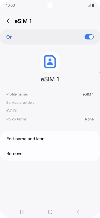 Press Remove and follow the instructions on the screen to delete your eSIM.